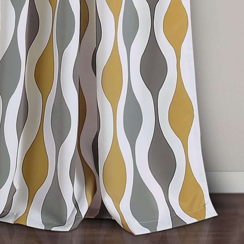 Lush Decor Mid Century Geo Light Filtering Window Curtain Panel Pair, 52" W x 108" L, Gold & Gray - Image 4